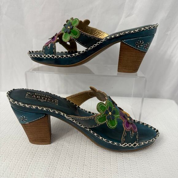 L Artiste Sandals Womens 9 Multicolor Flowers Leather Boho Hippie Spring Step 40 - Picture 10 of 11